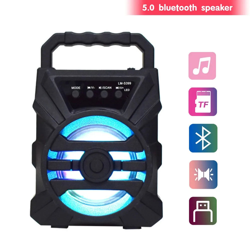 Wireless Bluetooth Speaker with LED Wireless Handheld Speaker Support Wired Microphone/TF Card/U Stick Audio Line Input