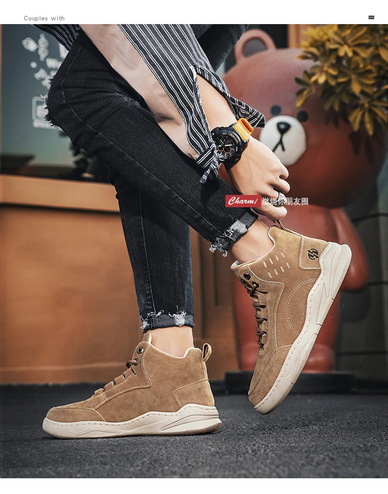 High Top Boots Men's Shoes Fashion Motorcycle Ankle Boots Shoes for Men Winter Boots Men's Sneakers Lace-Up Botas Hombre