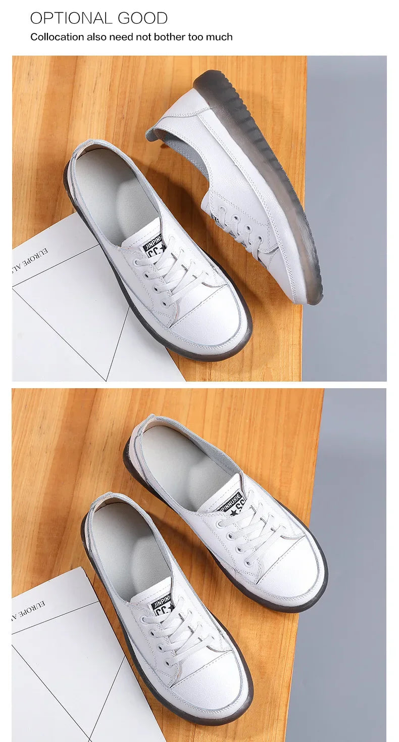 Genuine Leather Soft Sole Outdoor Summer Walking Vulcanized Shoes Women Jogging Sneakers Woman Flat Trainers Fitness Footwear