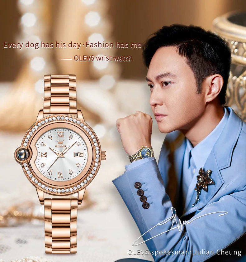 OLEVS 5588 Women's Watches Original Luxury Quartz Ladies Watch Diamond Bezel Wristwatch Waterproof Automatic Date Reloj Mujer SwiftNest