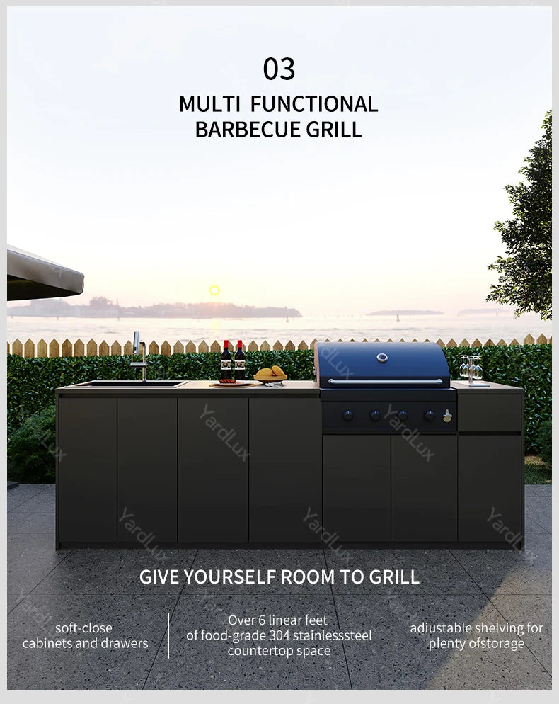Modern Outdoor Bar and Kitchen Set with BBQ Cabinets Dining Sink and Faucet for Apartment or Mall UsePatio Set Outdoor Furniture