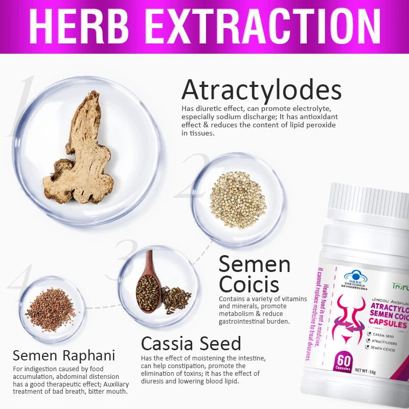 Natural Cassia Seed & Coix seed Pills, Detox Slim, Metabolism Booster, Burn Fat, 100% Herbal, Vegan & NO SIDE EFFECT