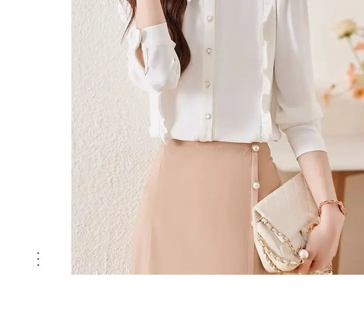 Women's Clothing Spring New French Style Long-sleeved Shirt Lady Chiffon Thin Fashion Blouses