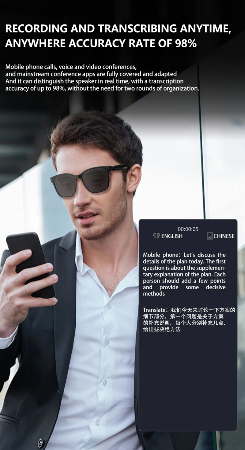 HY-C8 AI Smart Glasses Intelligent Translation Wireless Bluetooth Glasses Real-time Simultaneous Interpretation Headset