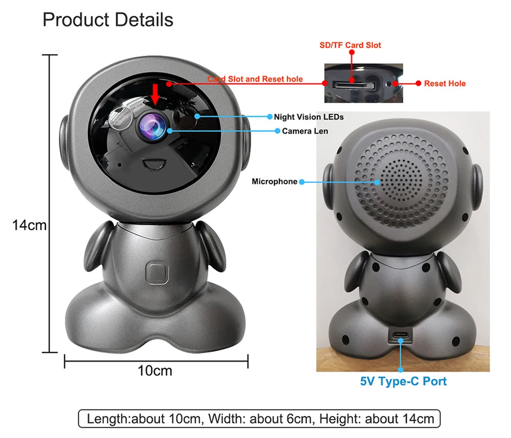 Mini WiFi IP Camera Wireless Indoor Robot Baby Monitor Two Way Audio Motion Detection Video Camara V380 CCTV Security Protection