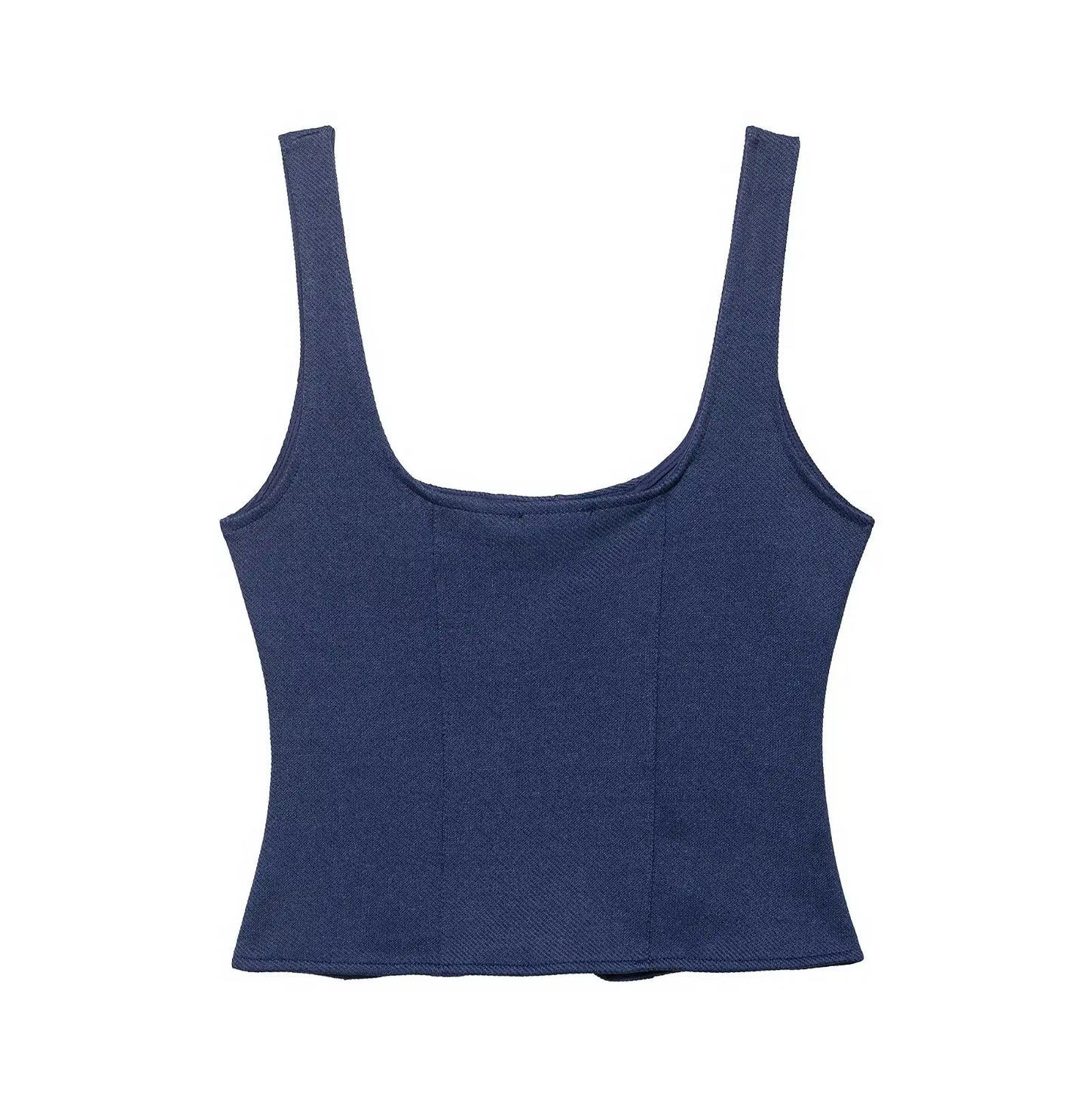 Women's Fashion With Metal Buttons Vest Square Collar Wide Straps Waistcoat Chic Tops