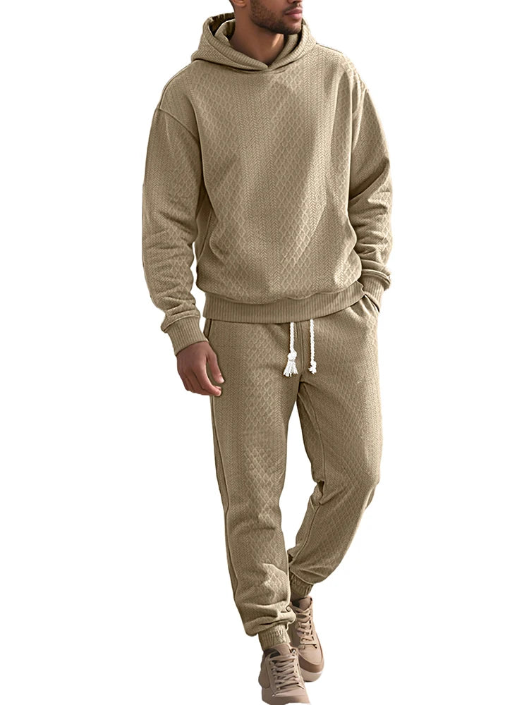 Outdoor Sports Men's Tracksuits Fashion Textured Long Sleeve Hoodies And Pants Two Piece Suits Fall Winter Men's Casual Outfits