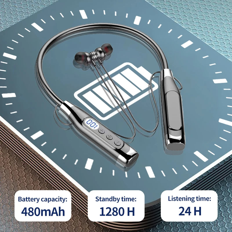 Bluetooth Headset Wireless Headphone LED Digital Display Neck-hanging Headphone Be Inserted Card Bluetooth Earbuds Sport Running