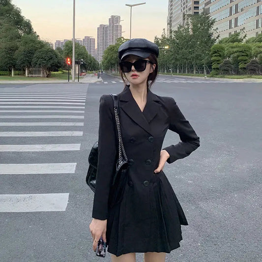 Woman Vintage Black Jacket Blazer Dress for Women Korean Fashion Sexy Casual Harajuku Aesthetic 2025 New Loose Mini Long Sleeve SwiftNest