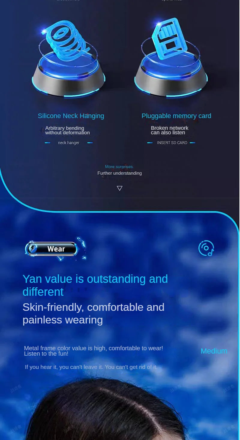 Bluetooth Headset Wireless Headphone LED Digital Display Neck-hanging Headphone Be Inserted Card Bluetooth Earbuds Sport Running