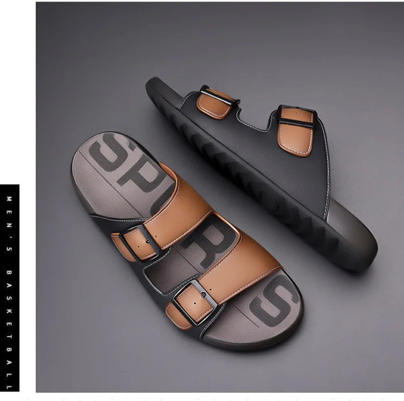 Men's Slippers Original Designer Casual Sandals Luxury Genuine Leather Slippers Outdoor Beach Slippers for Men Summer Flip Flops