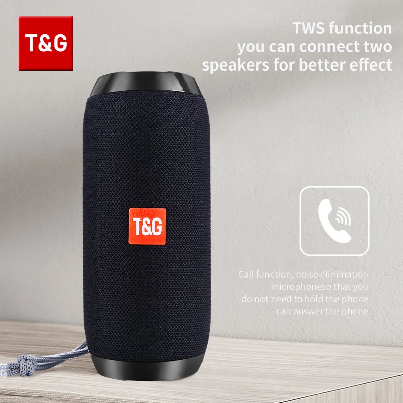 مكبر صوت بلوتوث T&amp;G TG117 محمول TWS صندوق صوت مقاوم للماء مكبر صوت محيطي ستيريو خارجي يدعم TF راديو FM