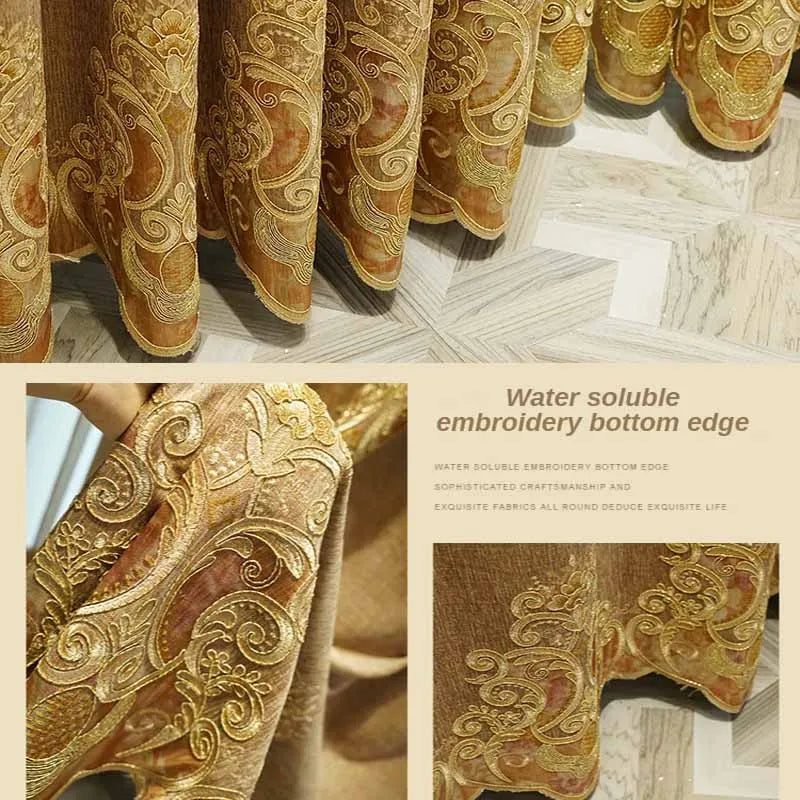 European-style Curtains for Luxury Living Room Upscale Door Chenille Embroidered Coffee Color Bedroom Window Villa Valance