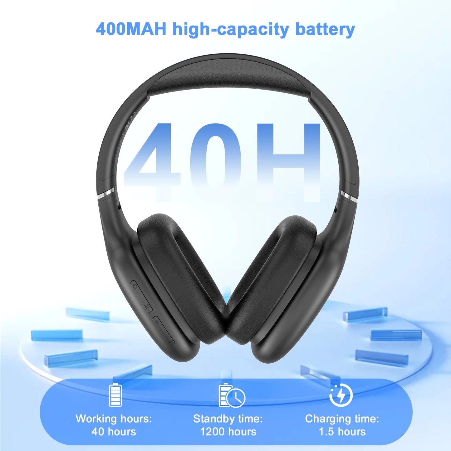 Bluetooth Headphones Over-Ear, Foldable Wireless and Wired Stereo Headset,Soft Earmuffs &Light Weight for Prolonged Wearing