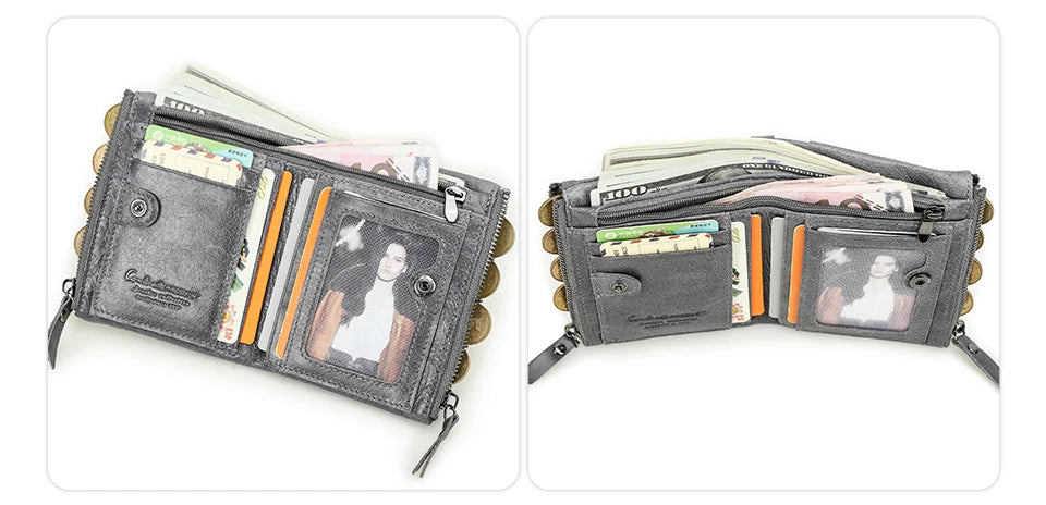 محفظة قصيرة من الجلد الأصلي للنساء من CONTACT'S، حامل بطاقات فاخر بتصميم محفظة عملات معدنية ومشبك نقود ومحفظة صغيرة للنساء والرجال