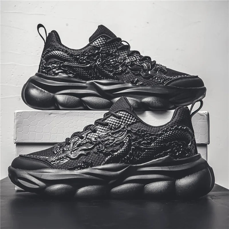 Men Casual Sneakers Cool Chinese Dragon Relief Shoes Luminous Platform Tennis Running Sport Shoe Lovers Walking Jogging Trainers
