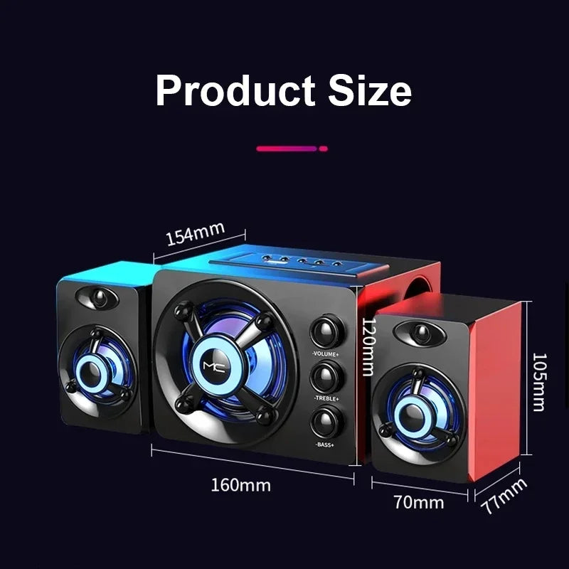 Powerful Bluetooth Speakers Colorful LED Home TV Theater Sound Wireless Subwoofer 3D Stereo Surround Wooden Material USB Wired