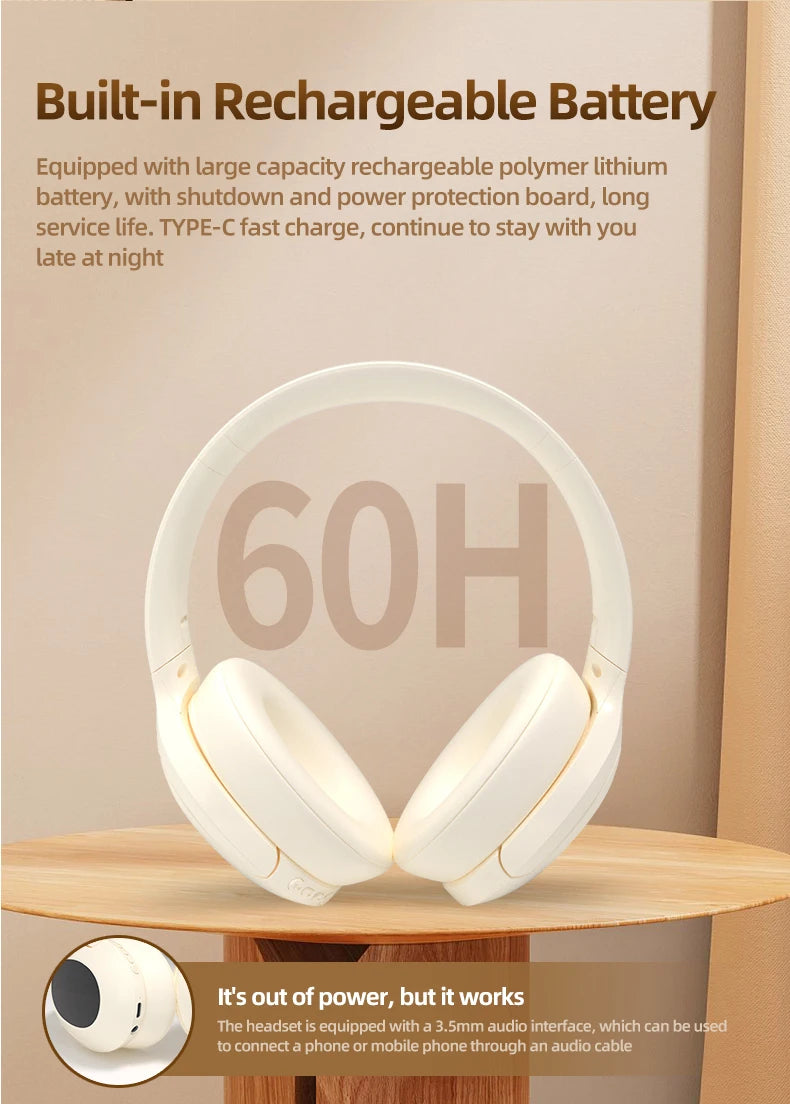 سماعة بلوتوث مع راديو FM سماعة رأس لاسلكية بلوتوث ستيريو HIFI مع ميكروفون مدمج