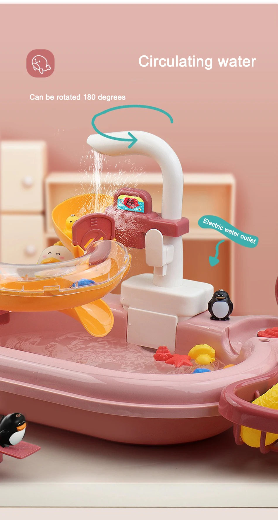 ألعاب حوض المطبخ للأطفال، غسالة أطباق كهربائية، لعبة مع مياه جارية، لعبة صيد طعام، لعبة لعب الأدوار، هدية للبنات