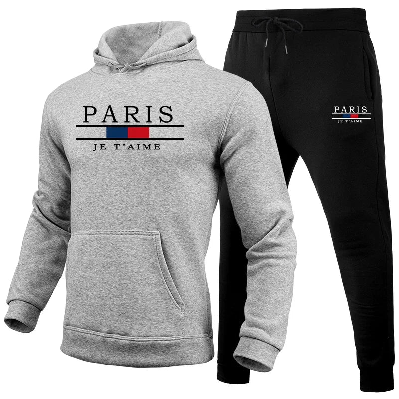 Men's outdoor sports set for autumn and winter: a two-piece hooded sweatshirt and sweatpants for fitness and casual jogging