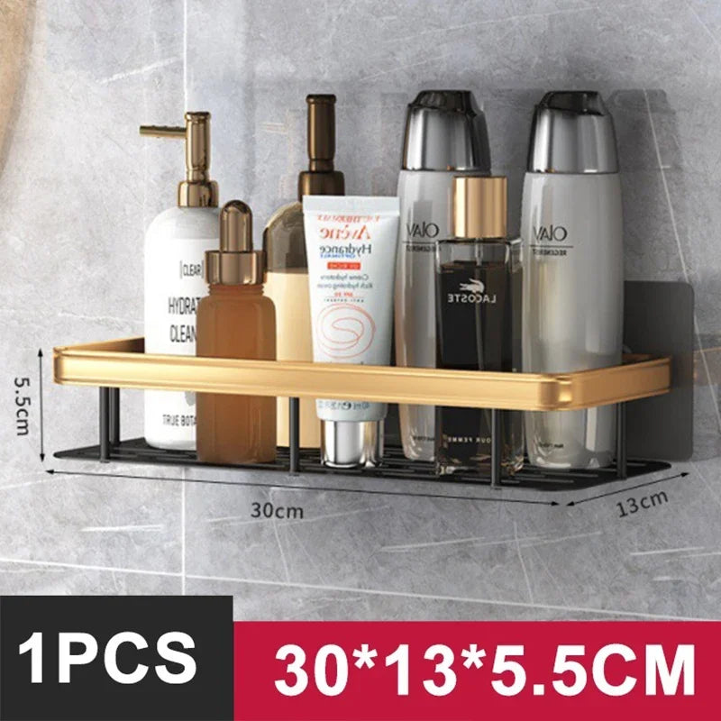 Bathroom Shelf Kitchen Storage Organizer Aluminum Alloy Shampoo Rack Shower Shelf Bathroom Accessories No Drill Shelf