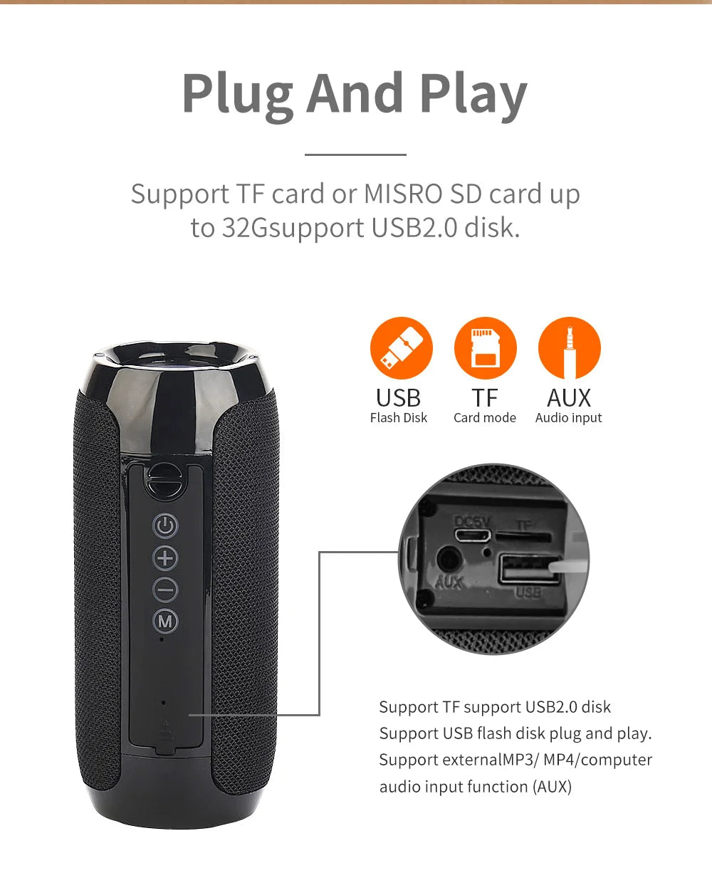 مكبر صوت بلوتوث T&amp;G TG117 محمول TWS صندوق صوت مقاوم للماء مكبر صوت محيطي ستيريو خارجي يدعم TF راديو FM