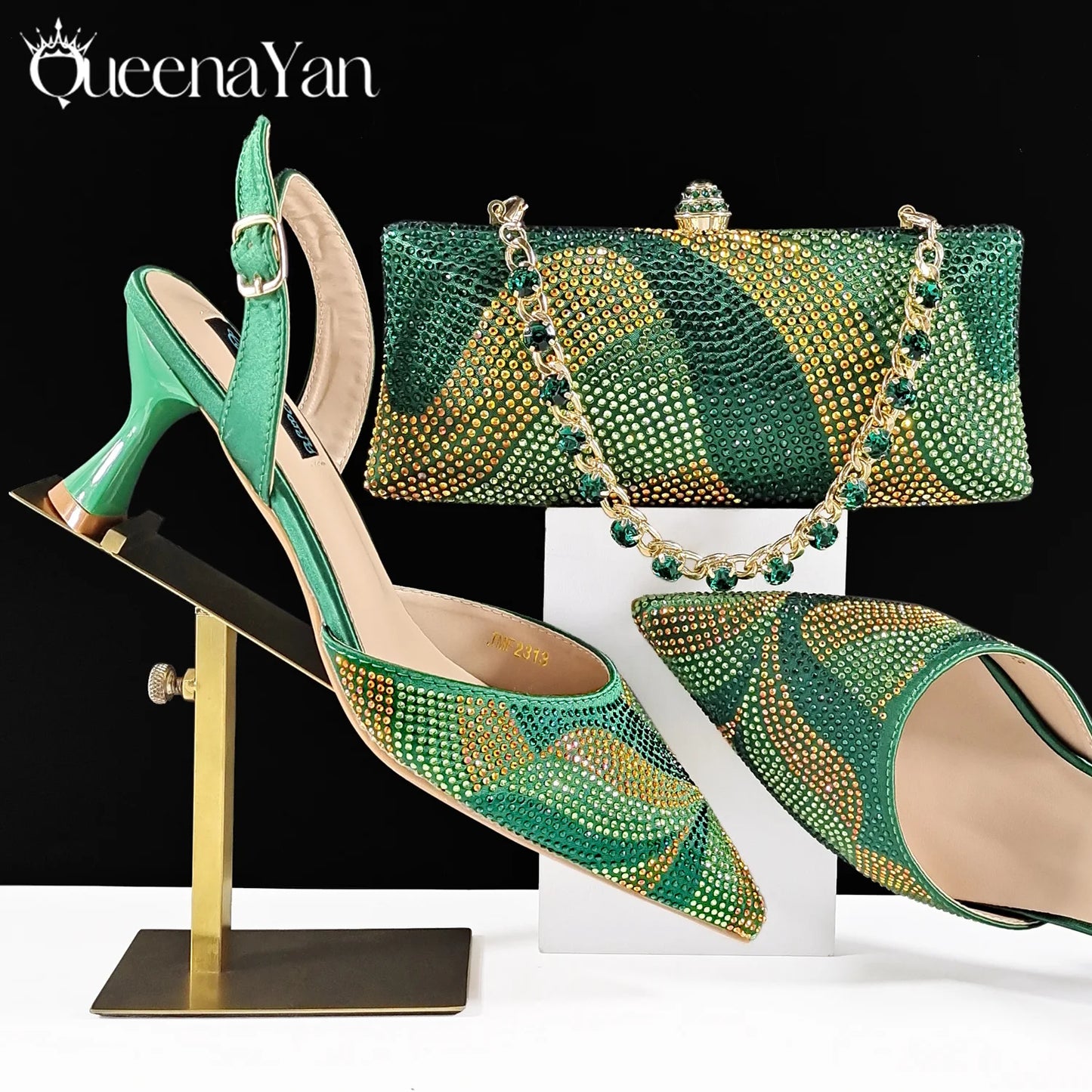 Festive Elegance: Spot Goods Dazzling Heels and Chic Long Bag Clutch Perfect Combination Of Shoes And Bag for Special Occasions