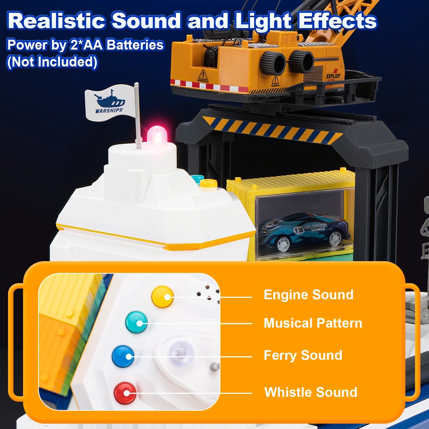 Kids Toys Car Simulation Track Transport Ship Toy with Lights&Music Ship Model Toy Car Parking Container Boys Toys for Kids Gift