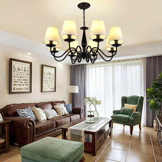 Living room lamp chandelier American country bedroom  simple home decoration cloth art iron lighting  pendant lights