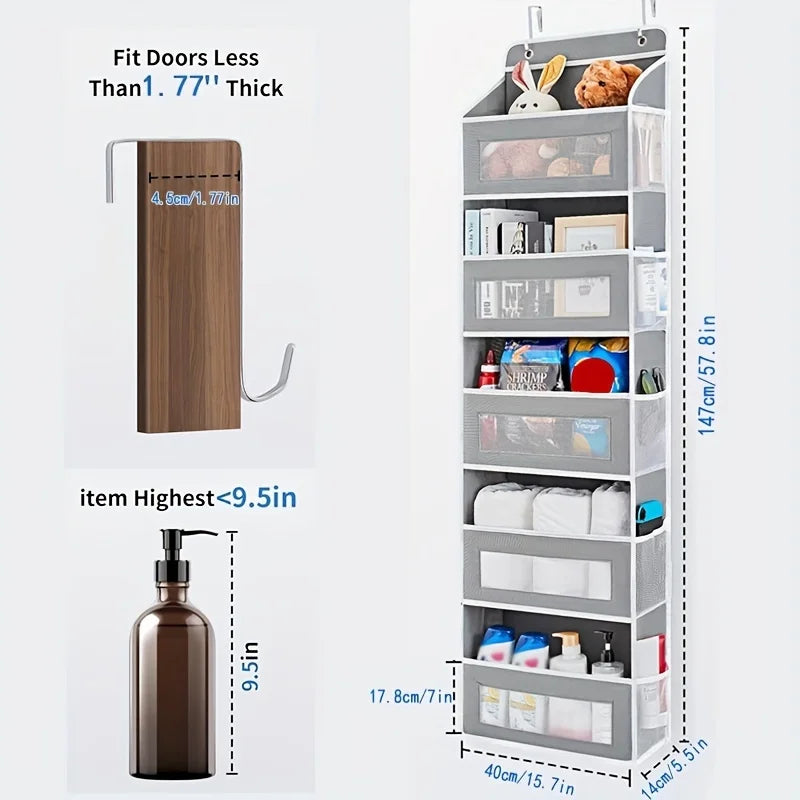 5-Shelf Hanging Storage Organizer - Behind Door, Anti-Tilt, 5 Large Capacity Pockets, Suitable for Bedroom, Bathroom
