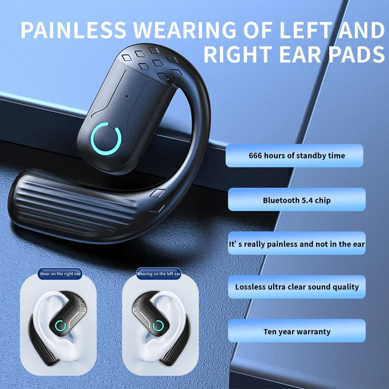 Bluetooth 5.4 Open Wireless Headset 180° Rotation Adjustable Left Right Ear Universal Ear-Hook Earphone With Mic Sport Business