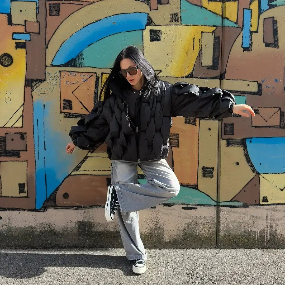 Women Fashion Solid Stand Collar Short Cotton Coat Casual Full Sleeve Zipper Pocket Loose Warm Jacket Lady Winter  Commute Wear