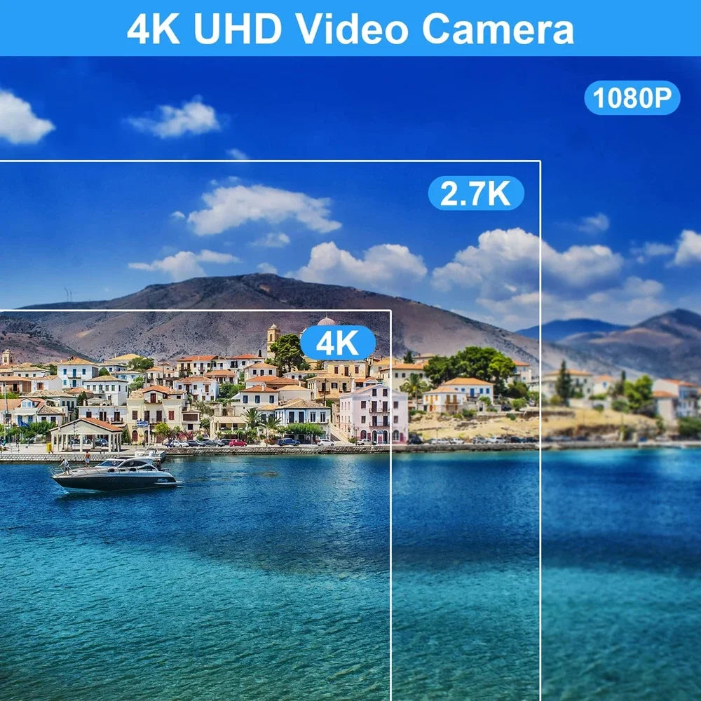 كاميرا فيديو احترافية بدقة 4K لبث مقاطع الفيديو على يوتيوب وLikee Ins وVlog مع تقريب رقمي 16x وكاميرا رؤية ليلية بالأشعة تحت الحمراء وواي فاي