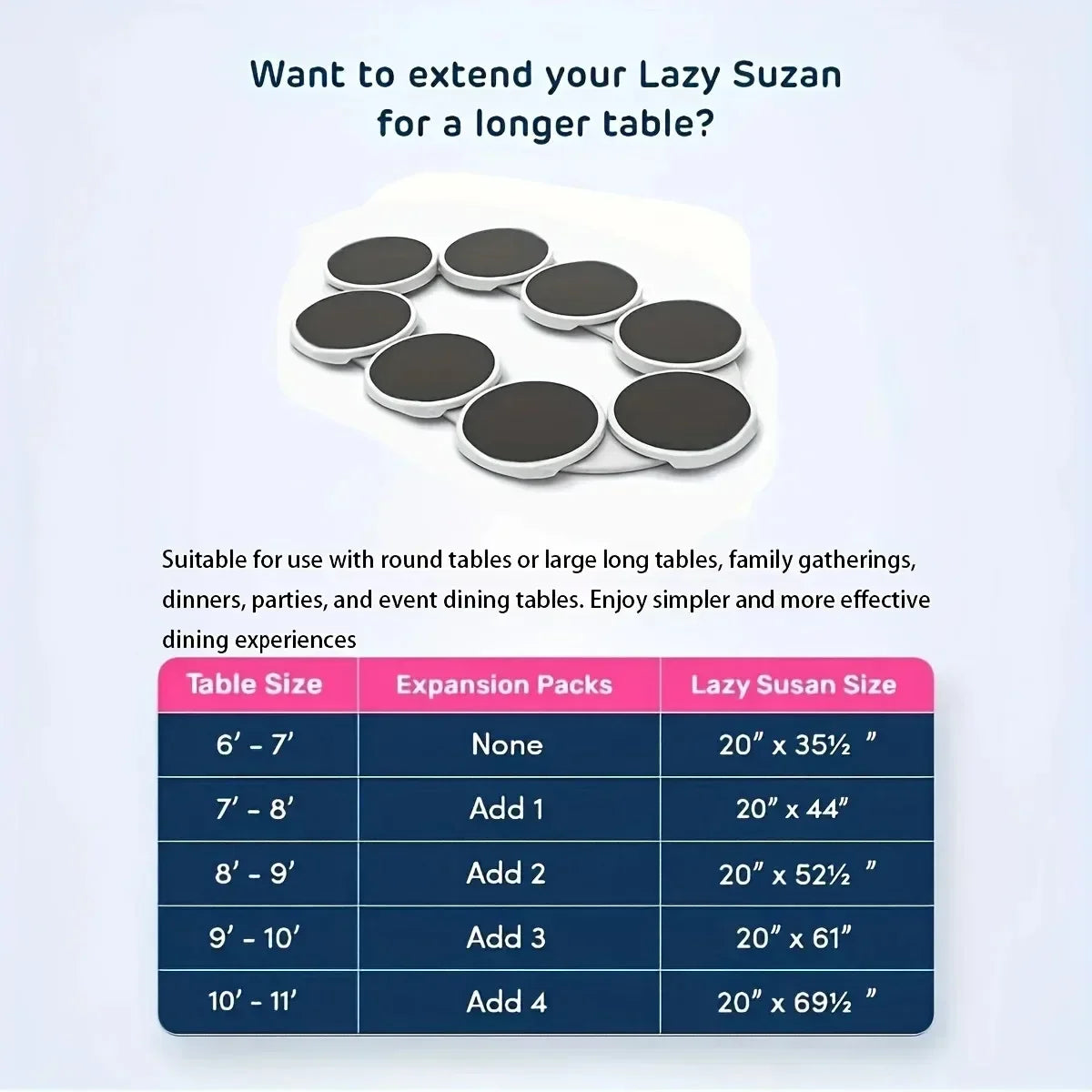 Kitchen Dining Table Turntable Kitchen Countertop Turntable 360 Degree Rotation Versatile Heat Resistant for Rectangular Table