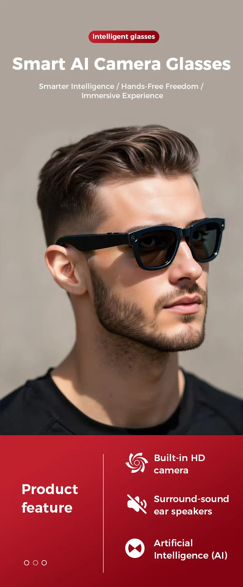 New Technology Bluetooth Call Smart Glasses 2025 Video Recording Camera Sunglasses VR Headset AI Translation Lens for Man Woman