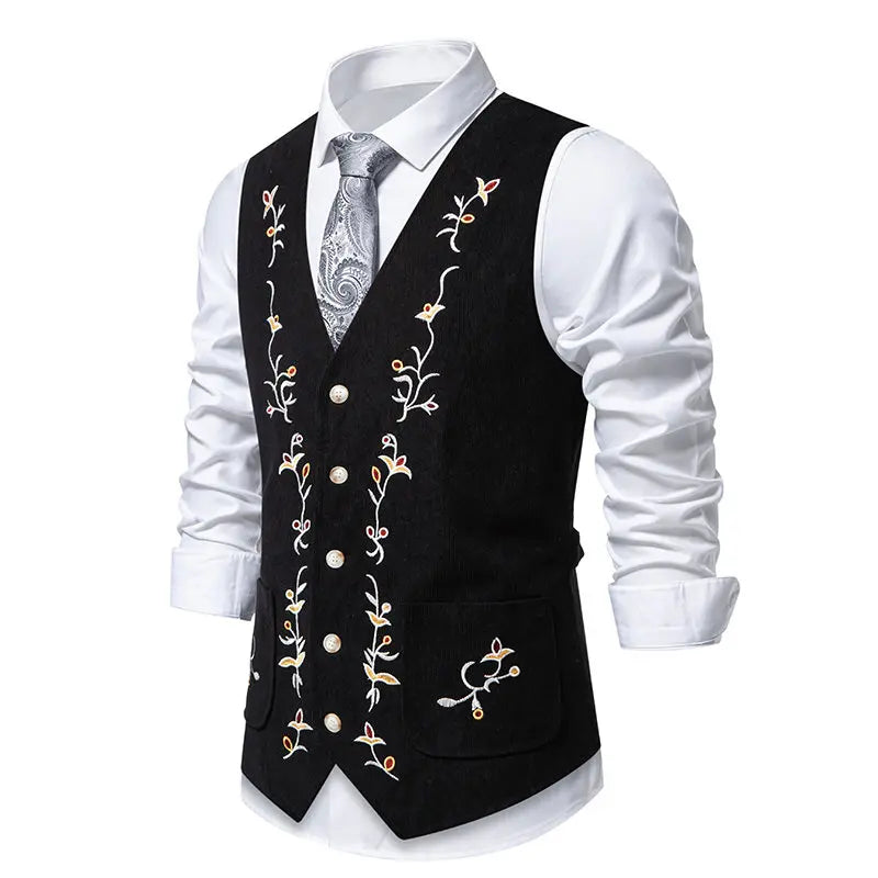 Mens Suit Vest Fashion Slim Fit Embroidered Men Waistcoat Tops Slim Business Vest Waistcoat Man England Style Male Leisure Sets