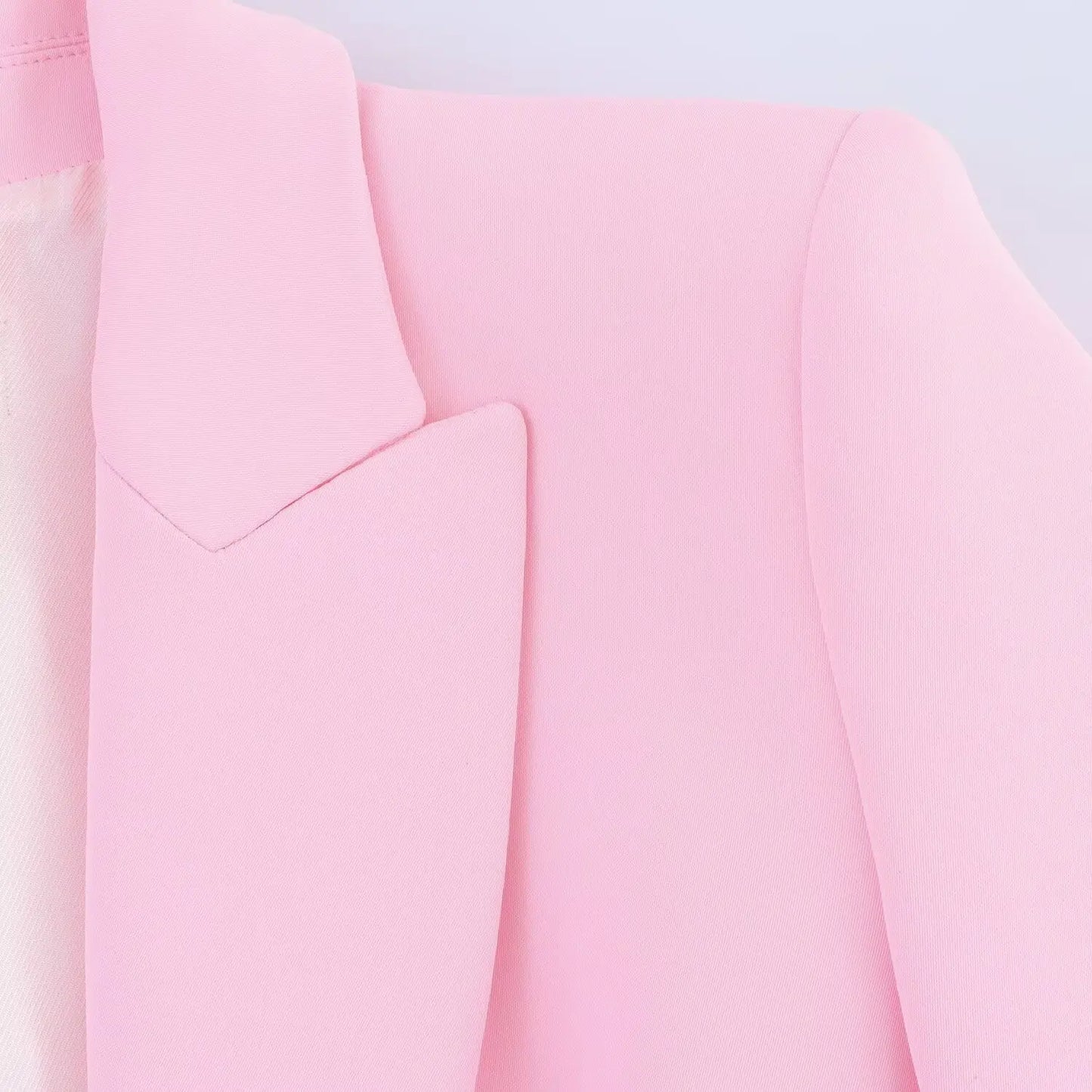 Women Fashion Pink Sets Turn-Down Collar Long Sleeves Single-Breasted Feather Blazer+High Waist Pocket Zipper Long Pants