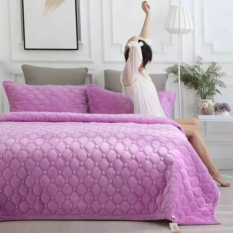 Home Textiles Flannel Bedspread Geometric Quilted Bed Linens Bedspreads for Winter Warm Flat Sheet Blanket Cover Coverlet 이불 이불