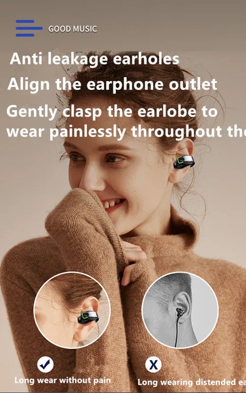 Bluetooth Headset With Microphone Ear Clip Headphone TWS Wireless Earphone Single In-Ear HD HiFi Stereo Touch Control Sports New