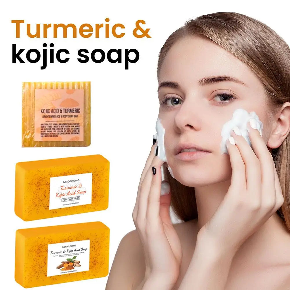 Turmeric Soap & Kojic Acid Soap Body And Facial Cleaning Handmade Soap For Dark Skin Glowing Even Skin Tone Tender Skin Care
