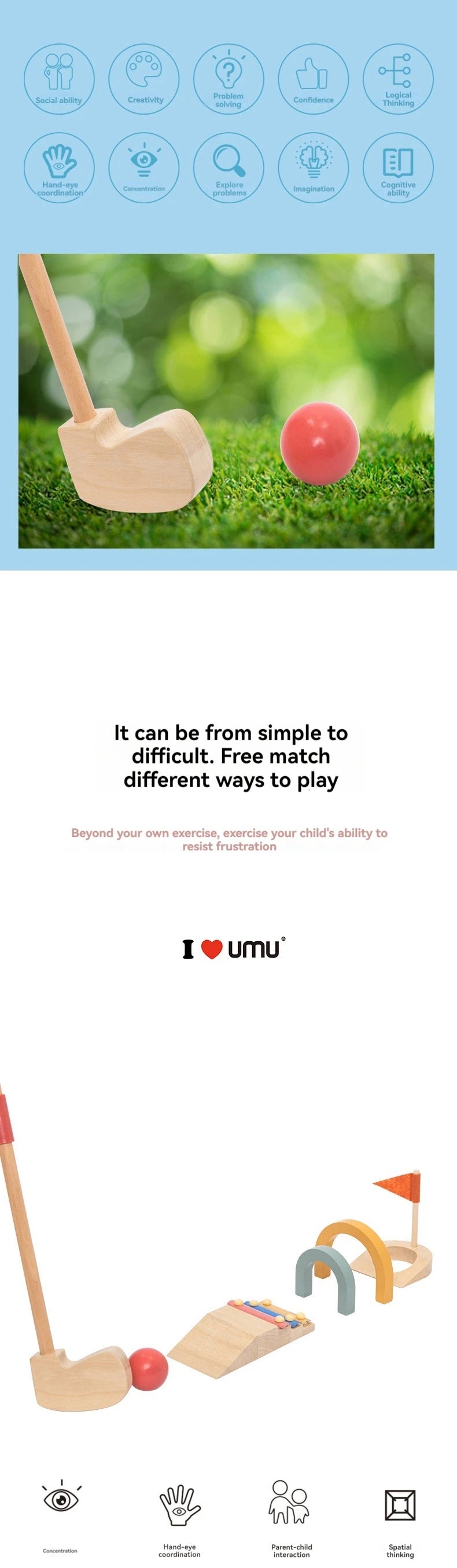 wooden Golf Toys Set for Kids Educational Golf Toys Kits for Toddlers Outdoor Lawn and Indoor Sports Toys for Toddlers  ﻿