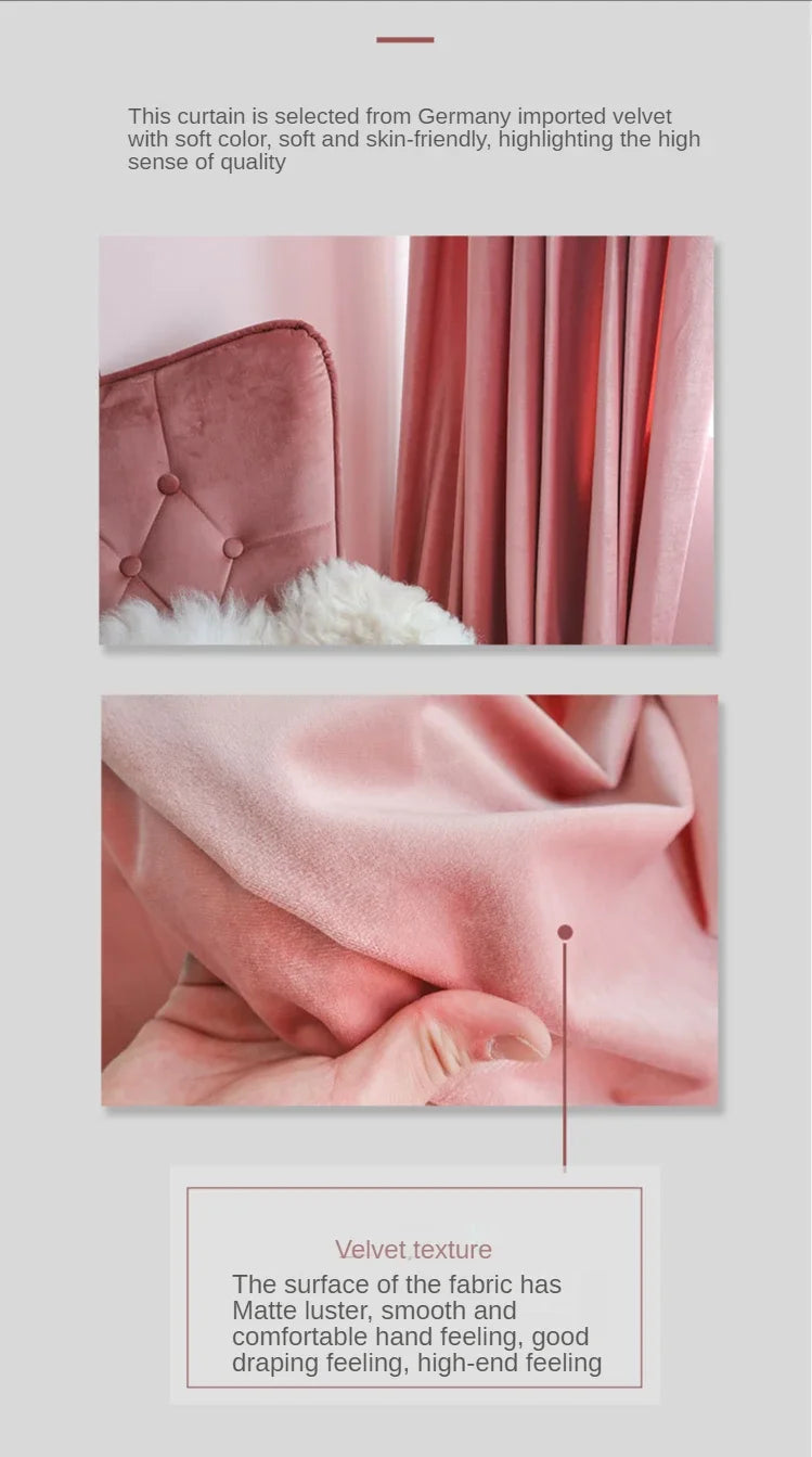Curtains for Living Room Bedroomt Dirty Pink Curtains Light Luxury Velvet Light-Shielding Flannel Minimalist Curtain Fabric