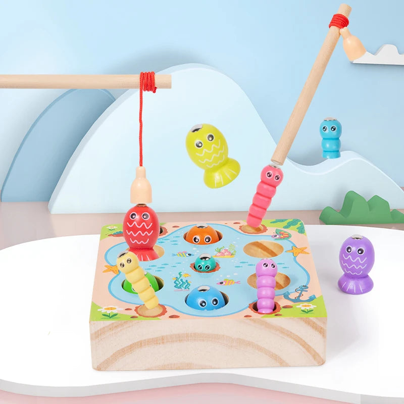 Wooden Fishing Game Toys Children Early Education Color Cognitive Toy Kids Interactive Games Toys for Gifts Fine Motor Skill
