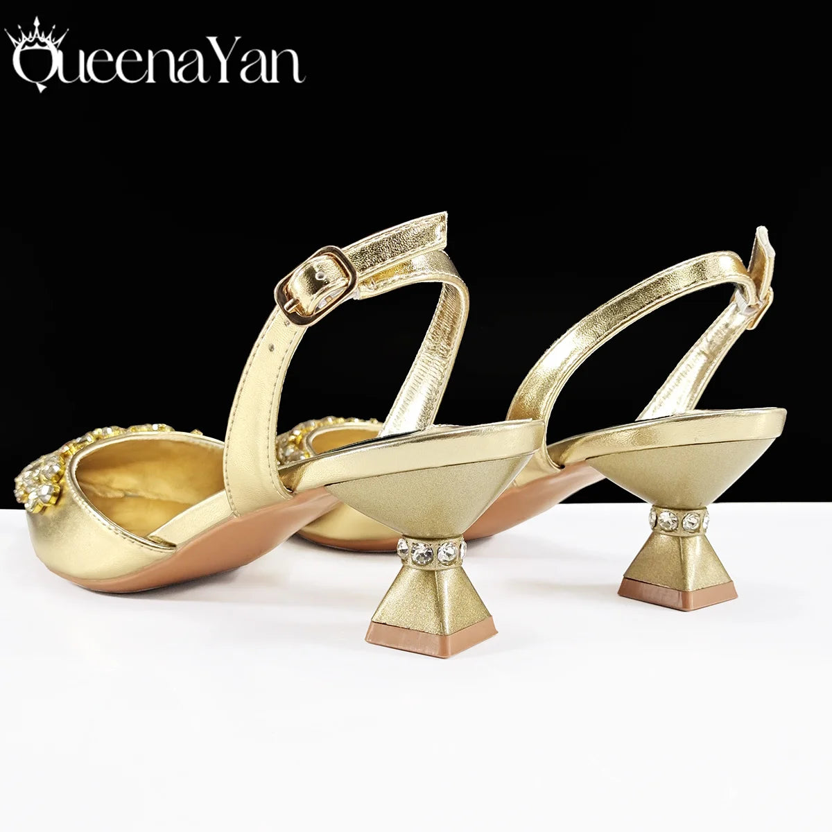 Queena Yan Italian shoes and handbags accessory set with rhinestone metal embellishments Wedding shoes Bridal shoes Designer