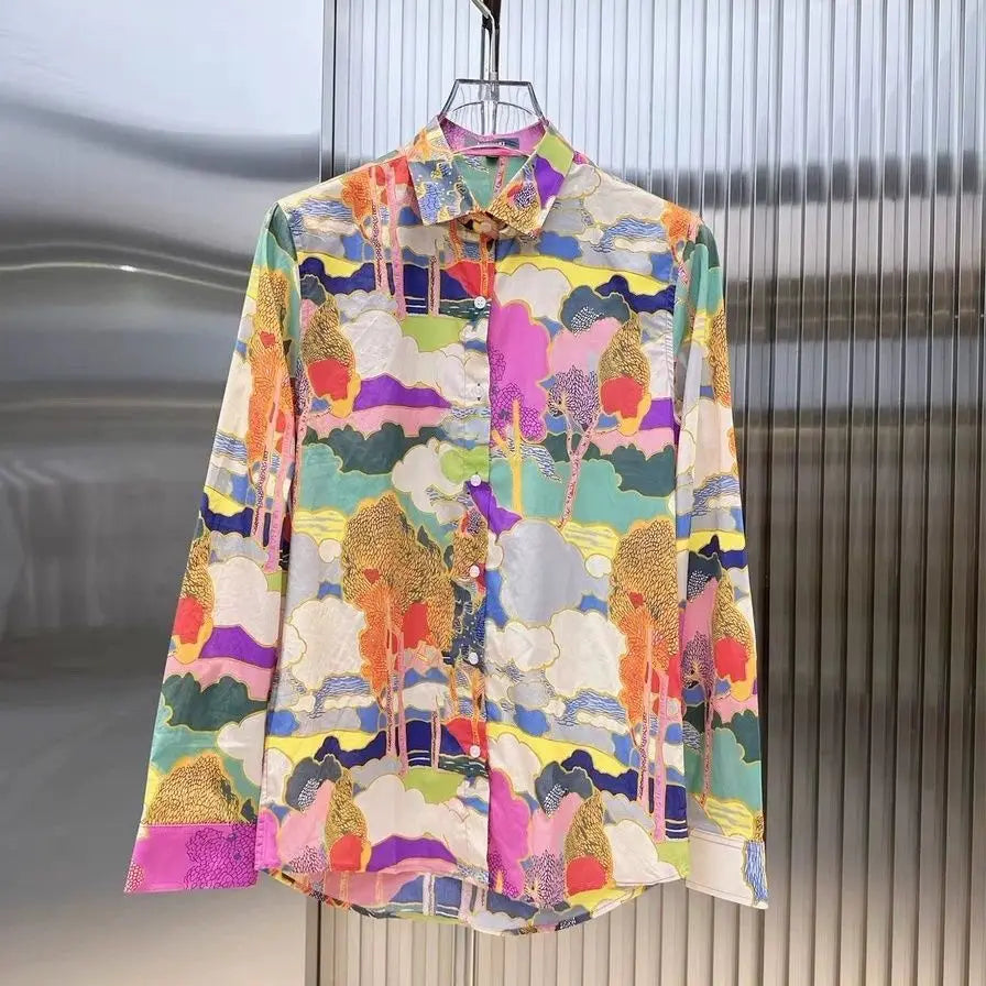 Men's Spring Autumn Fashion Trend Slim Fit Casual Floral Print Long Sleeve