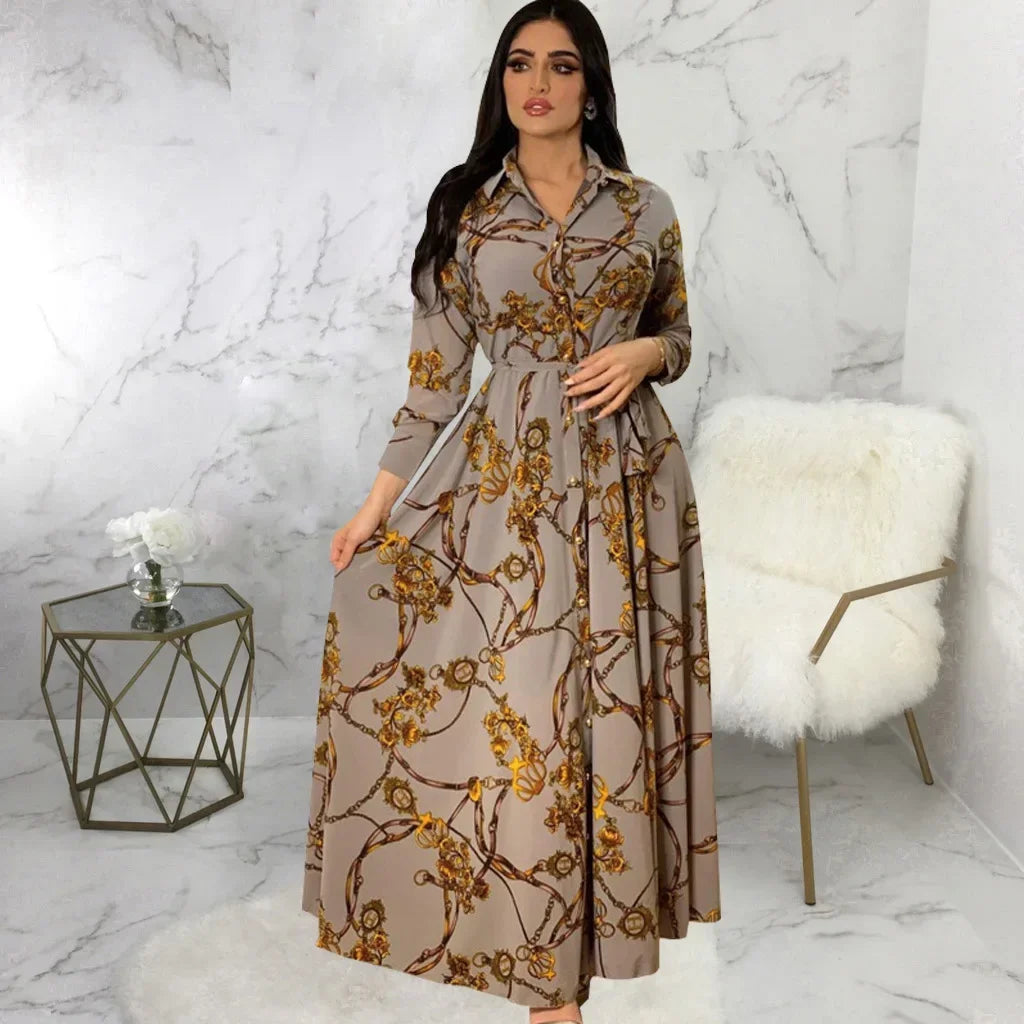 Women's Fashion  New Sexy Elegant Dress Temperament Digital Printing Long Shirt Dress Ladies Elegant Commuter Casual Dress