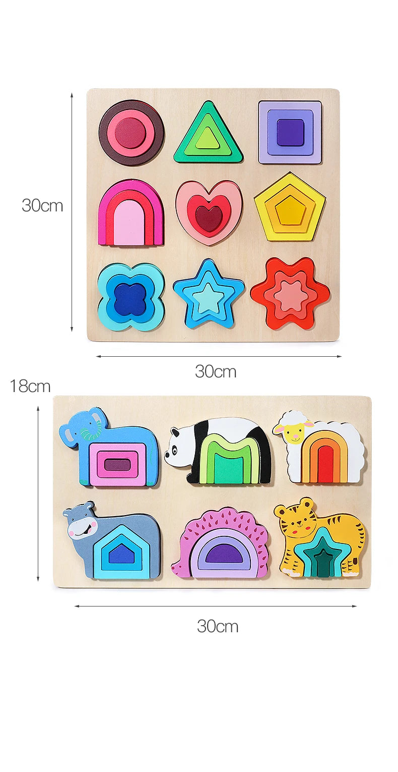 Toddlers 3D Wooden Puzzles Educational Toys Montessori Toys for Kids Educational Games Shape Intelligence Toys Children's Gifts