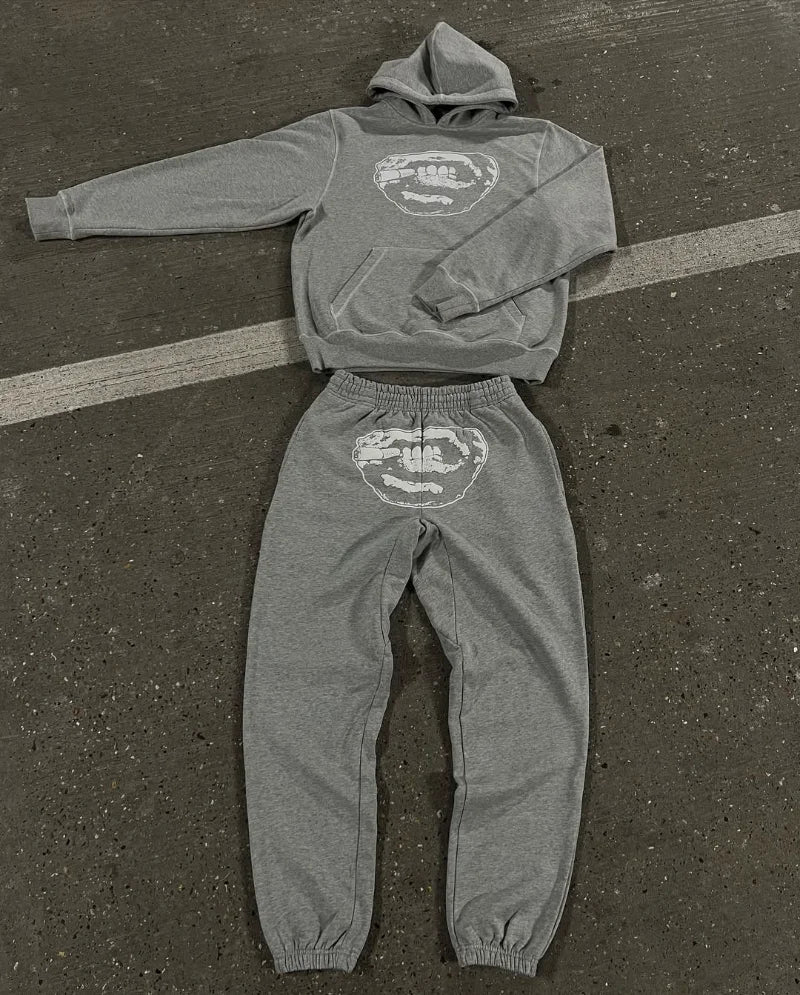 مجموعة ملابس رجالية عصرية من الهيب هوب، بلوفرات مطرزة أمريكية، ملابس رياضية كاجوال من هاراجوكو، بانك Y2K