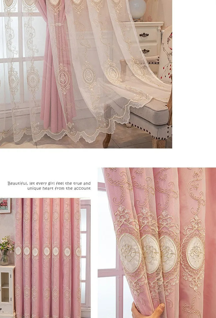 ستائر مخصصة لغرفة المعيشة وغرفة الطعام وغرفة النوم، قماش أوروبي فاخر مزدوج الطبقات مع تطريز متكامل وديكور معتم