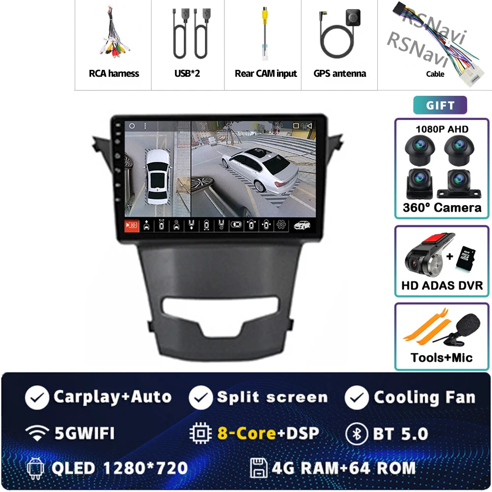 أندرويد 15 لسيارة سانج يونج كوراندو 3 أكتيون 2 2013-2017 2K QLED راديو السيارة بنظام أندرويد مشغل فيديو متعدد الوسائط GPS ستيريو CarPlay 4G BT